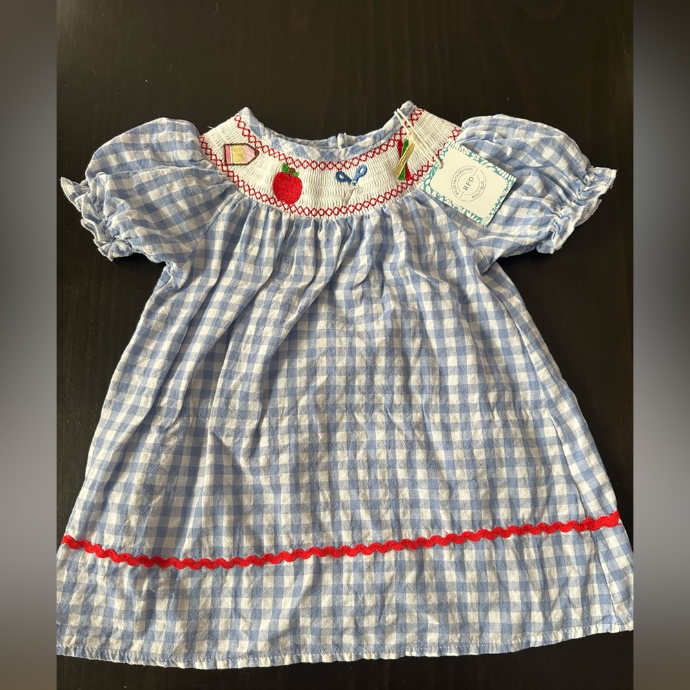 Back to school- Blue Gingham Smocked Dress